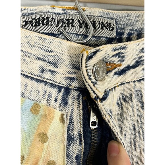 Retro Acid Wash Polka Dot Denim Shorts 19 Pastel Jean Patchwork 80s Eclectic 90s - Picture 6 of 16